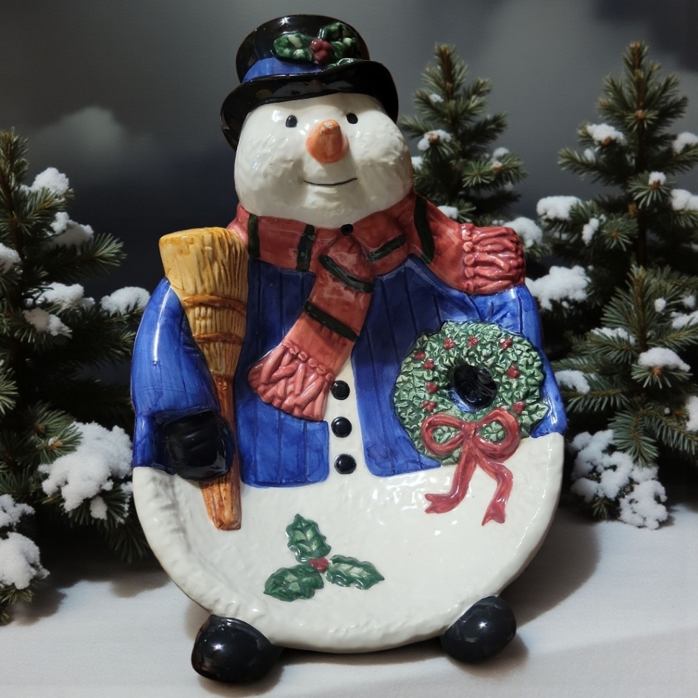Vtg Cardinal Inc Talking Snowman Merry Christmas Candy Nut Snack Bowl Dish
